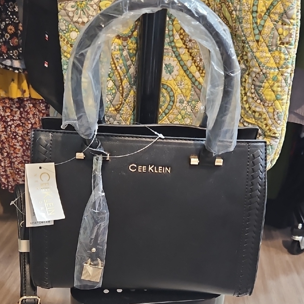 Black Satchel with Textured 100% Vegan Design